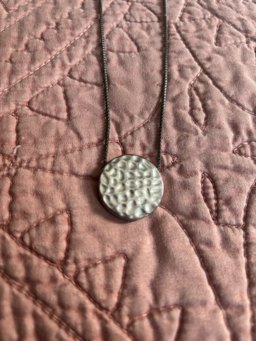 Hammered Disc Pendant Necklace- Moon Medallion